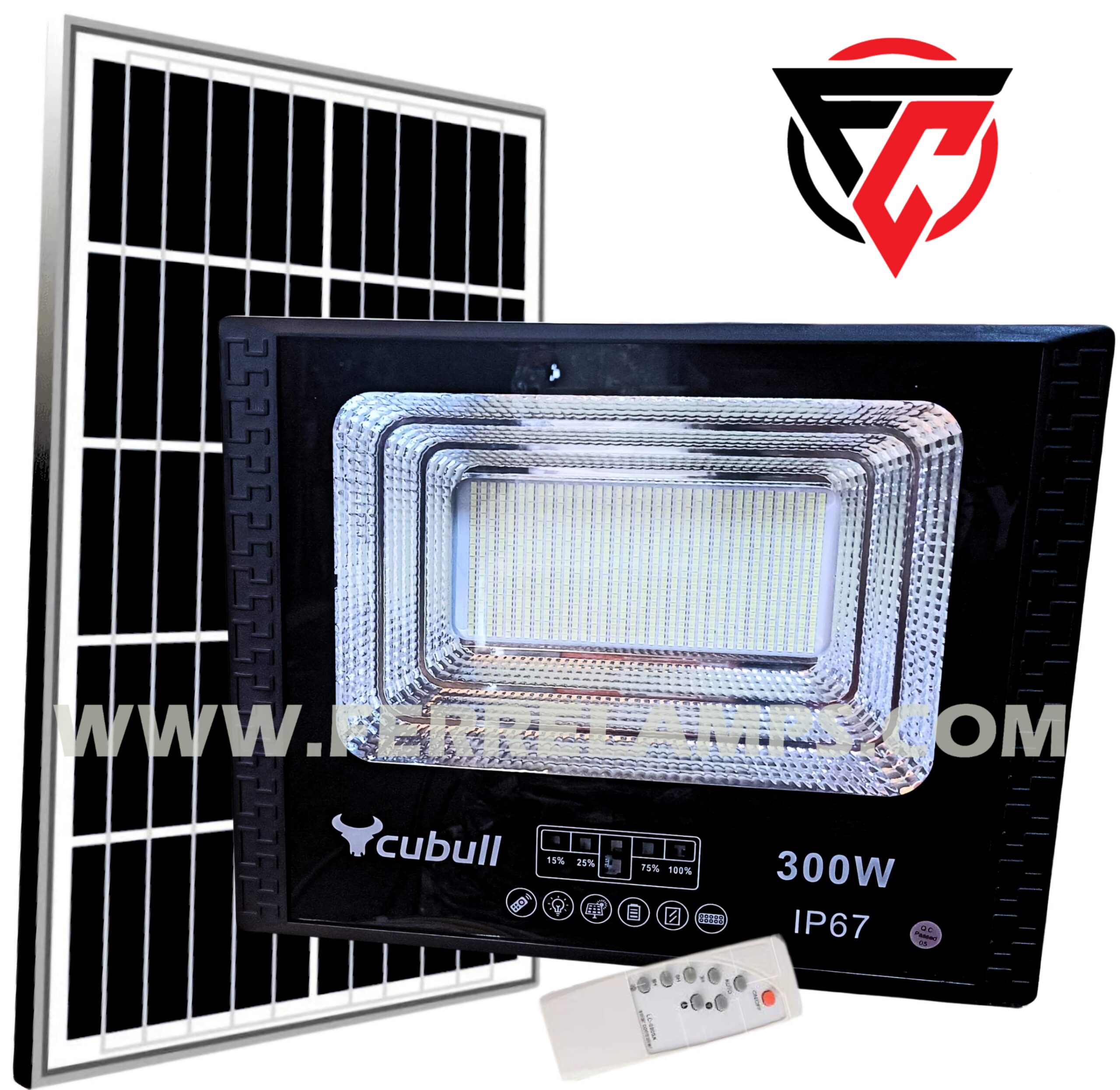 REFLECTOR LED 300W CON PANEL SOLAR 6500K IP67 CUBULL